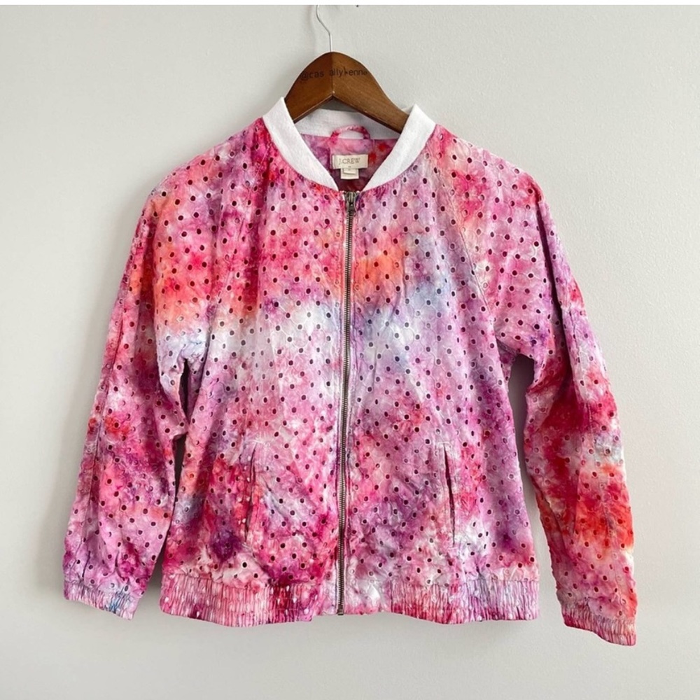 J. Crew | Custom Tie Dye Eyelet Full Zip Bomber Jacket Handmade Unique Pink Red